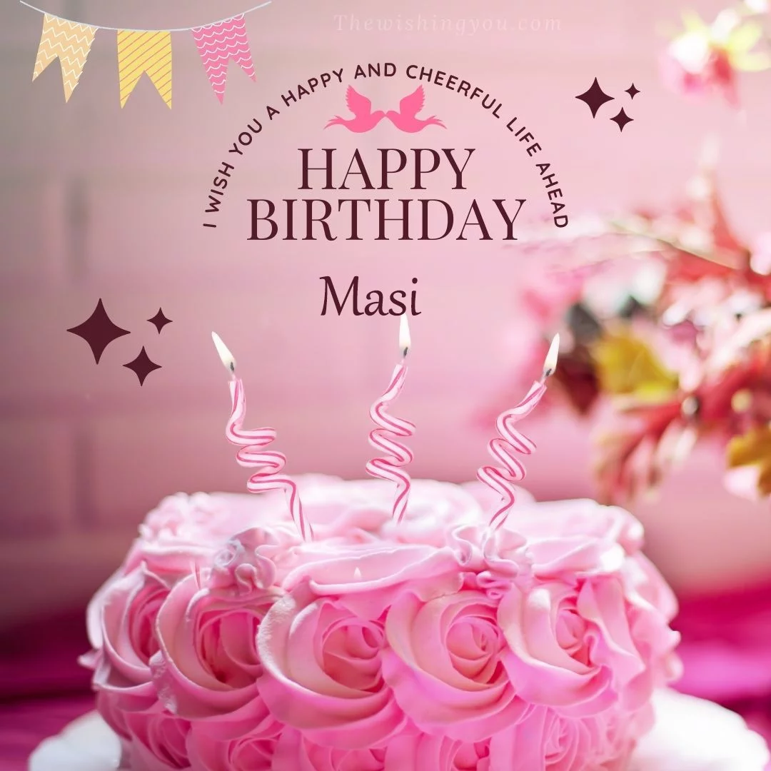 Happy Birthday Masi With Light Pink Chocolate Cake Photo