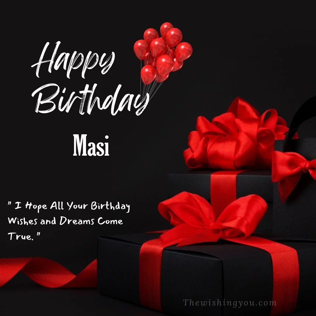 Happy Birthday Masi With Red Ballonand Red Ribbon Image