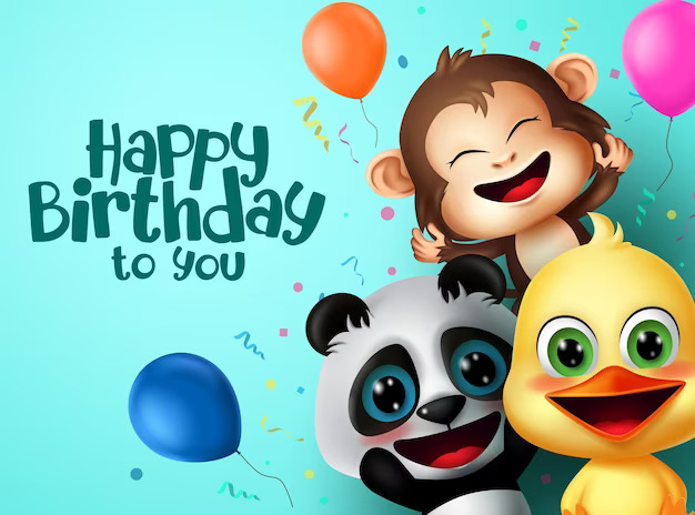 Birthday Party Animals Character Vector Design Happy Birthday Text With Friend