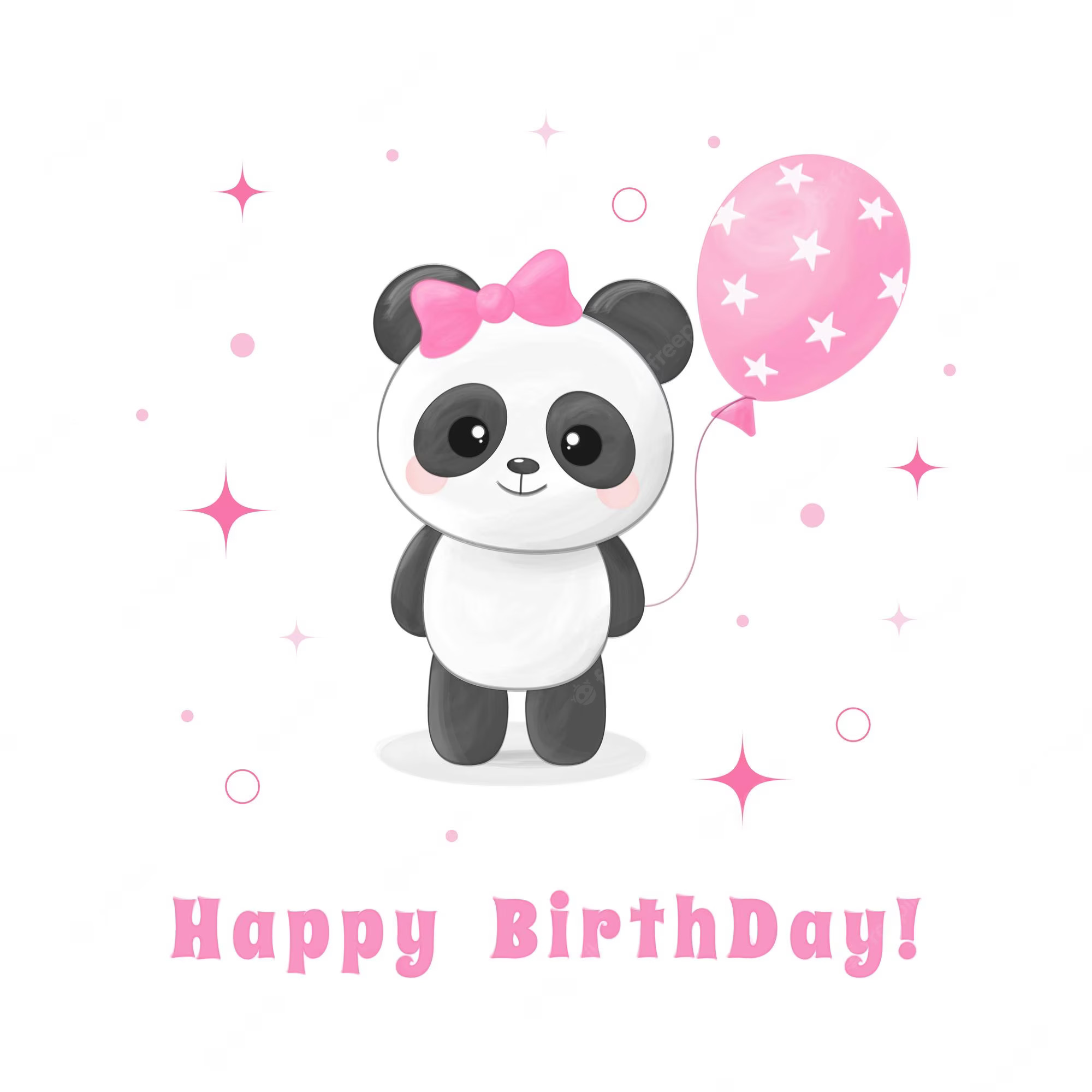 Cute Little Panda Girl With Pink Balloon