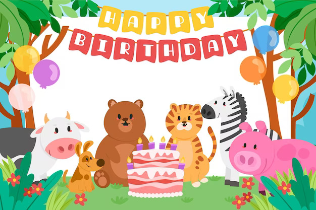 Happy Birthday Children Background With Animals