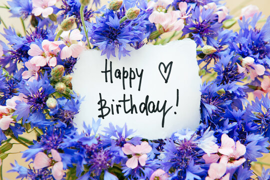 Happy Birthday With Beautiful Blue Flowers Status