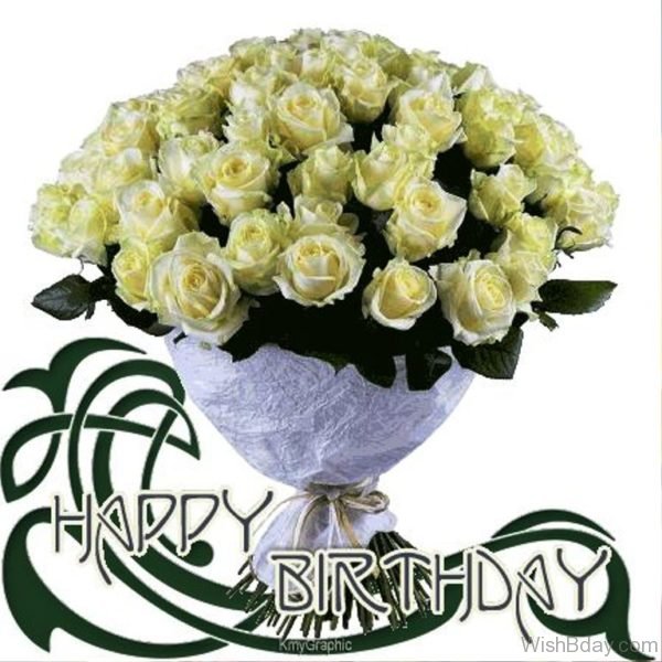 Happy Birthday With White Flower Picture