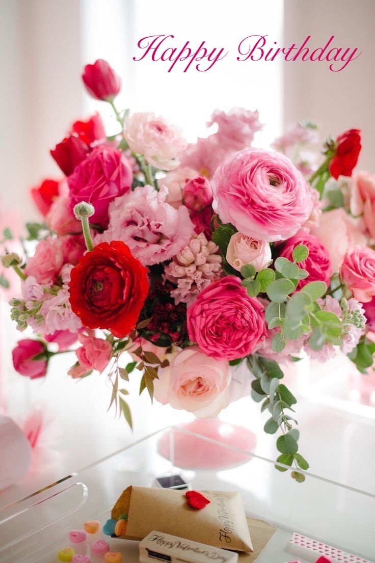 Happy Birthday Withpink And Red Roses Photo