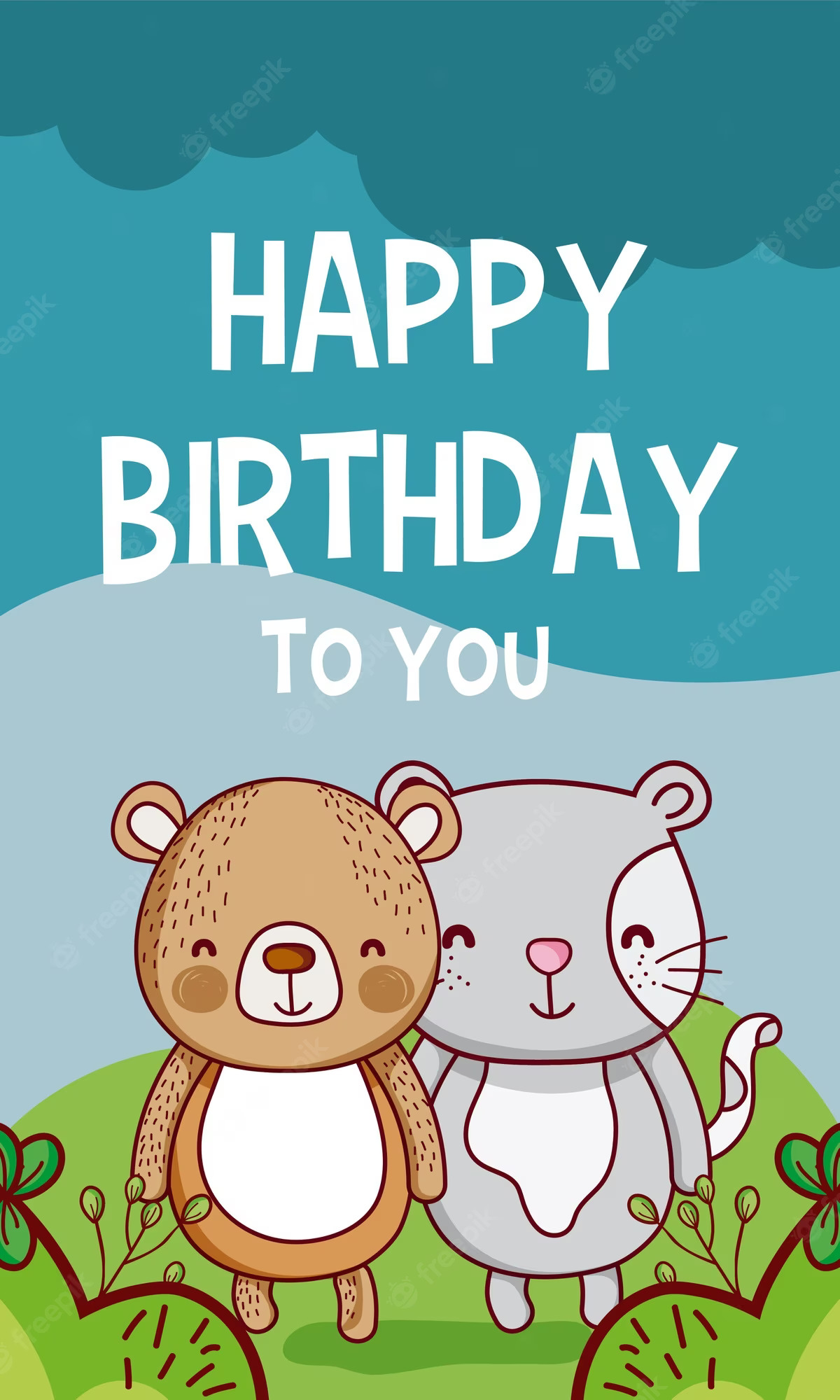 Happy Birthday You Bear Cat Cartoon